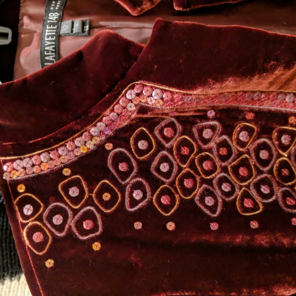 Lafayette 148 New York Burgundy Velvet Jacket SZ 12 - Picture 4 of 7